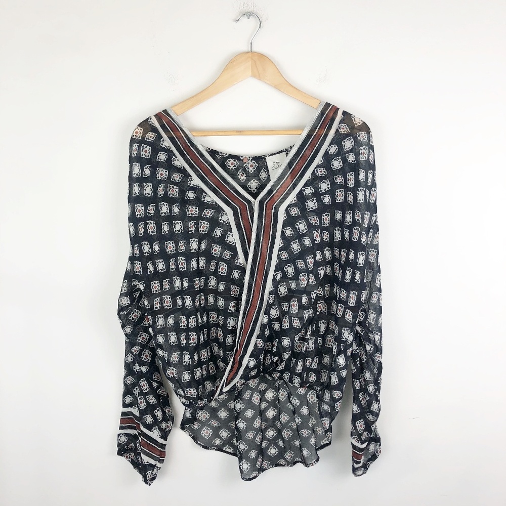Free People One Before Dawn Printed Wrap Blouse